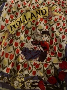 Vintage l E. H. Holland Novelty Souvenir Collectible Windmill Tulips Silk Scarf